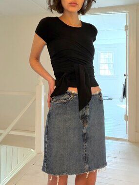 Lucky Brand Dungarees Vintage Y2K Raw Hems Denim Skirt Size 2/26